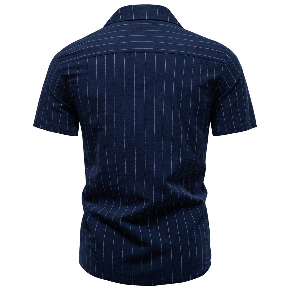 Cotton Cuban-collar Striped Shirt For Men Altior Prime