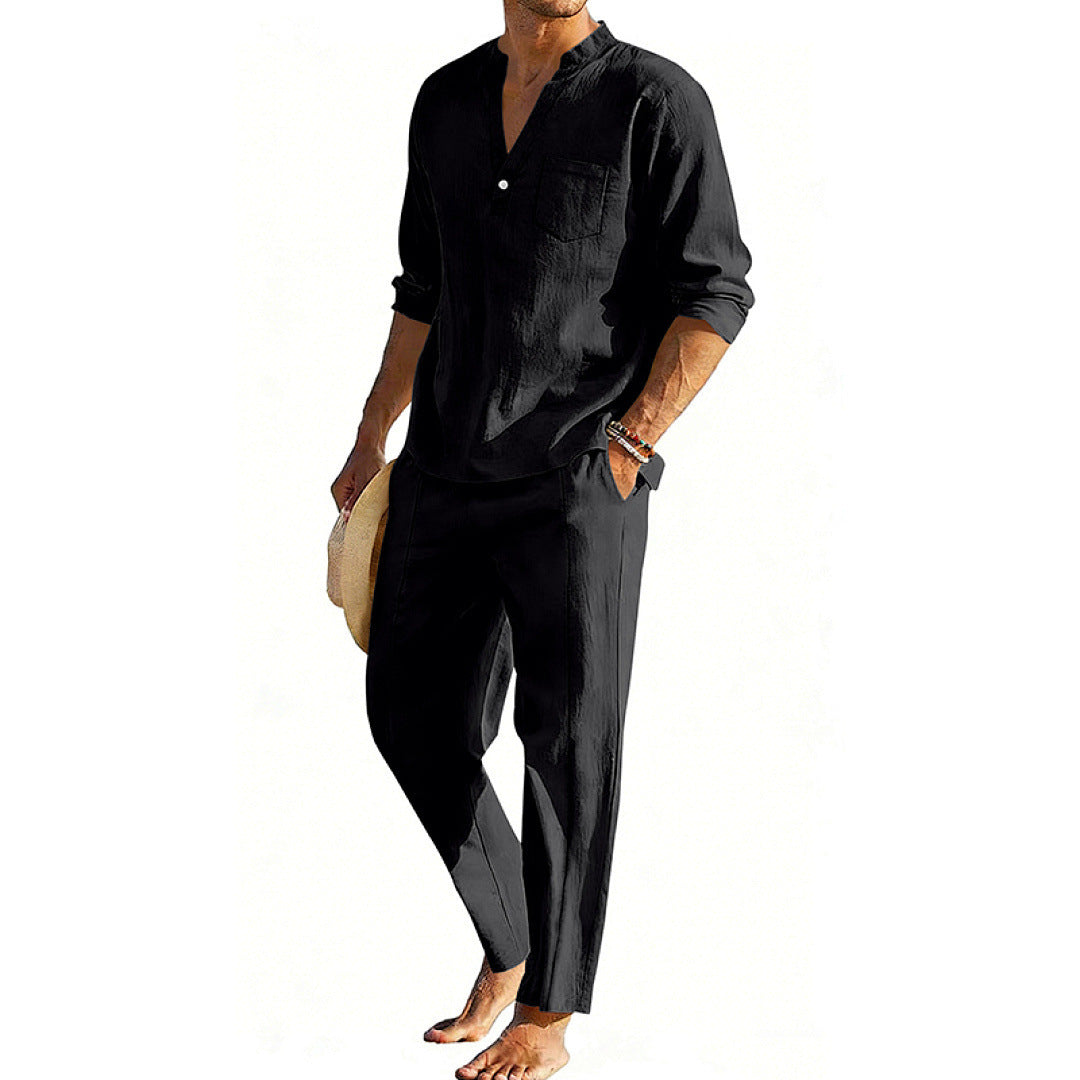 Casual Men's Henley Long-Sleeve Straight-Leg Pants Set Altior Prime