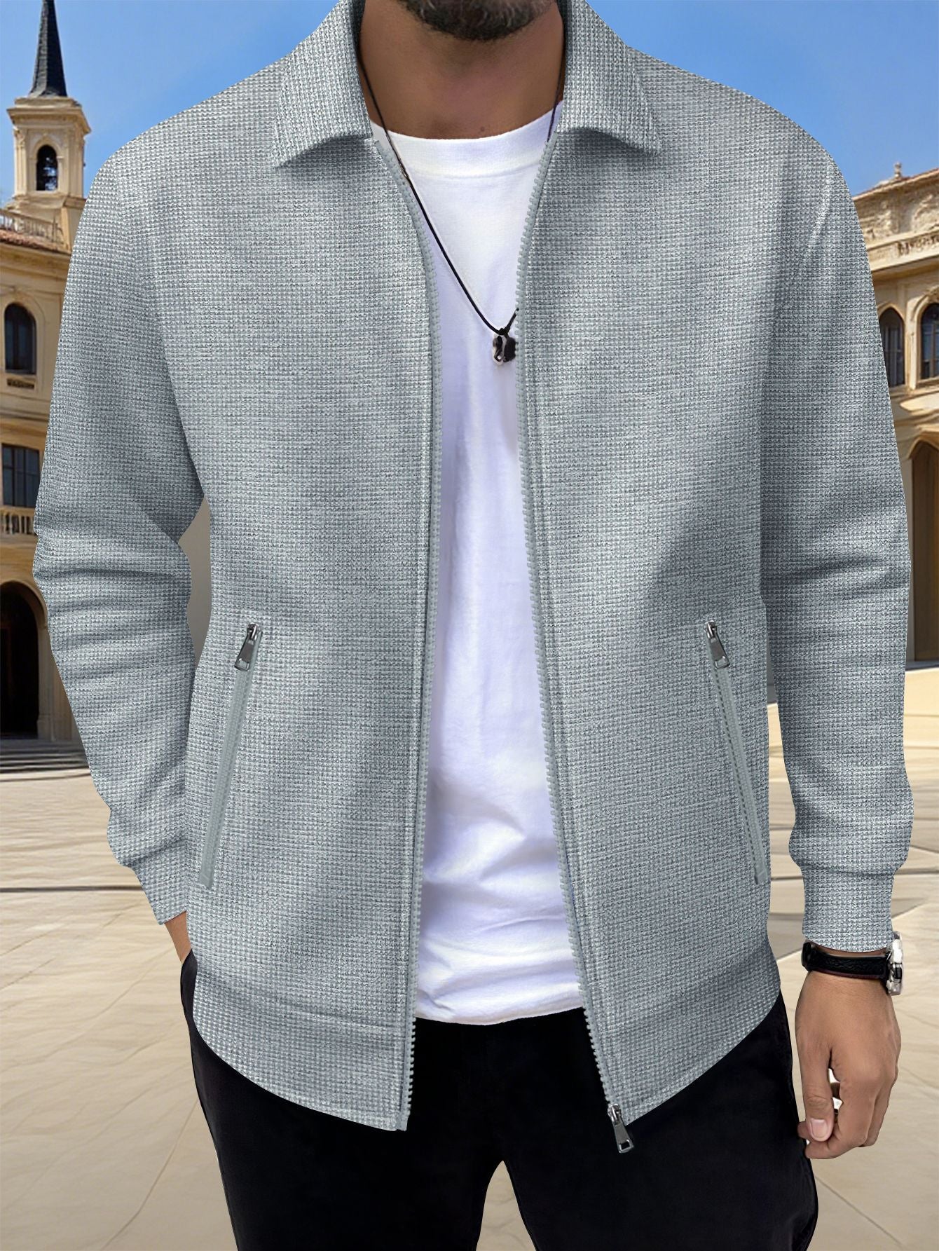 New Solid-color Pocketed Zip-up Long-sleeve Jacket Coat Altior Prime