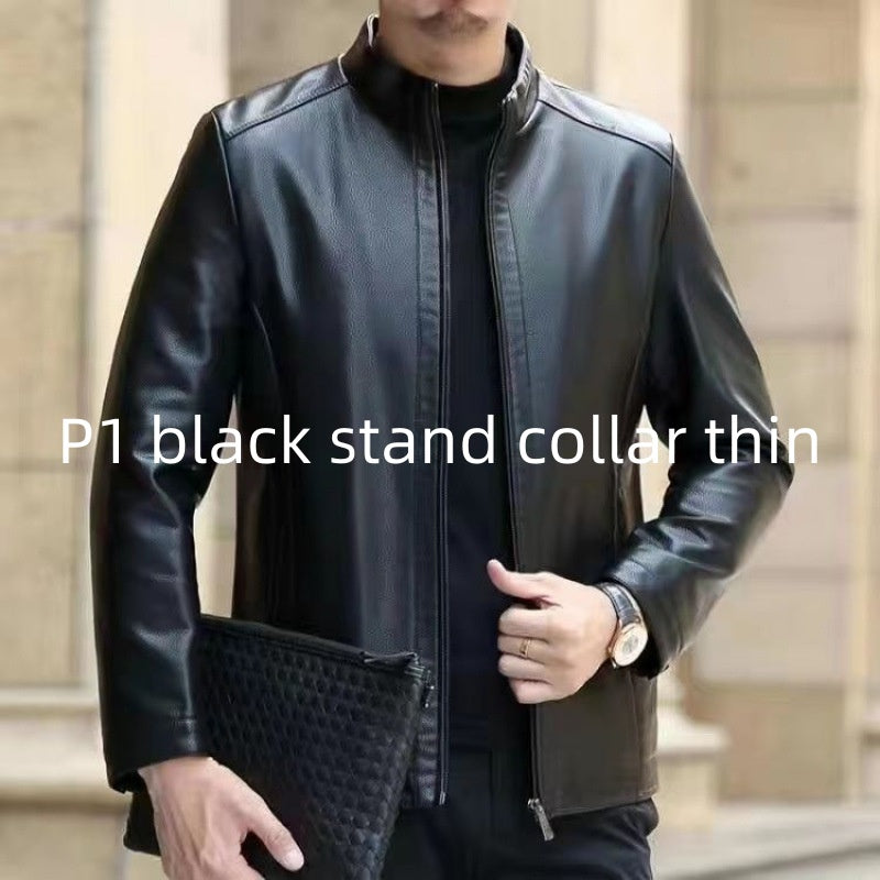 Leather Jacket For Middle-aged Men Leather Clothing With Stand Collar Men Fleece-lined Altior Prime