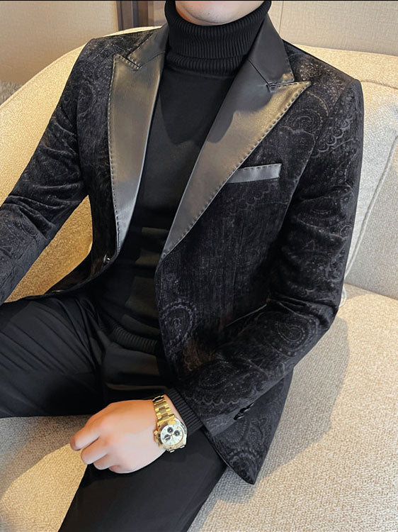 Jacquard Velvet Leather Lapel Men's Blazer Altior Prime