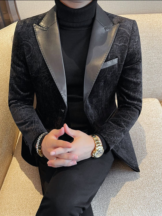 Jacquard Velvet Leather Lapel Men's Blazer Altior Prime