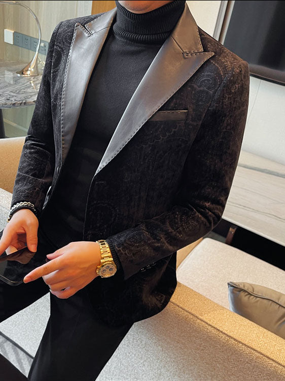 Jacquard Velvet Leather Lapel Men's Blazer Altior Prime
