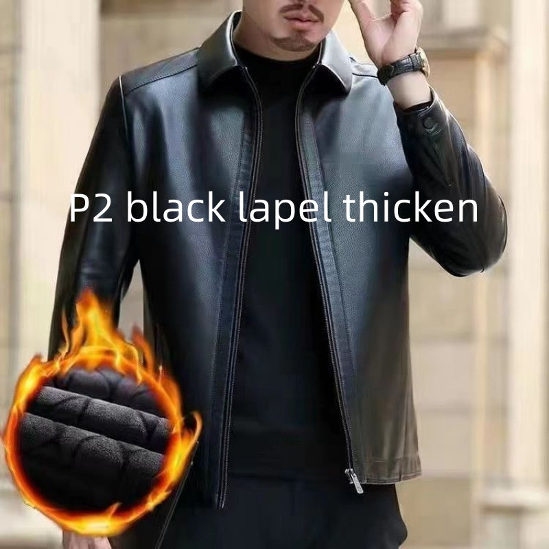 Leather Jacket For Middle-aged Men Leather Clothing With Stand Collar Men Fleece-lined Altior Prime