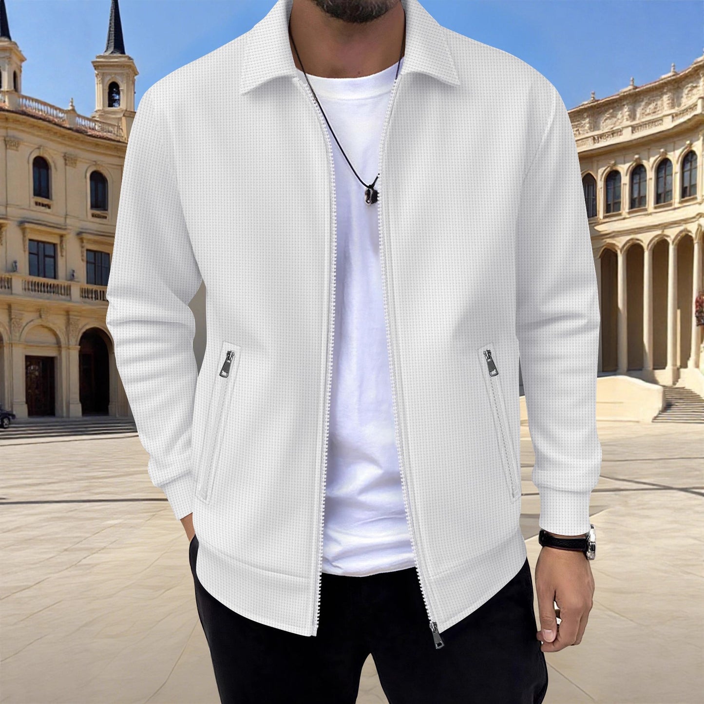 New Solid-color Pocketed Zip-up Long-sleeve Jacket Coat Altior Prime