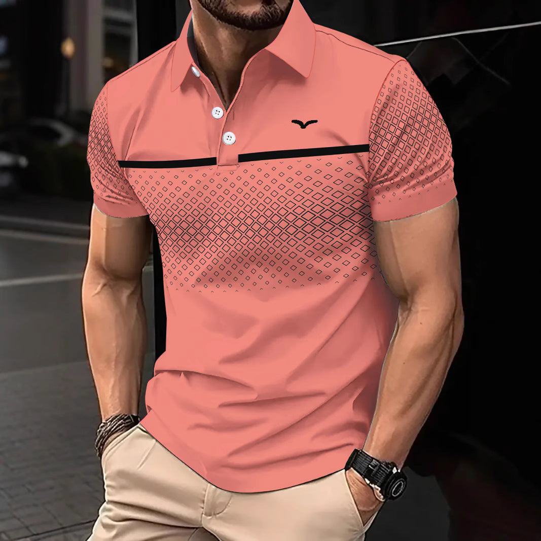 Men's Slim-Fit Printed Lapel Short-Sleeve Polo Shirt Altior Prime