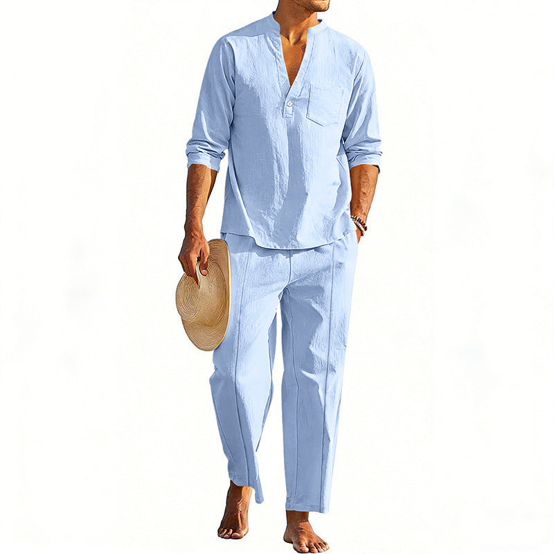 Casual Men's Henley Long-Sleeve Straight-Leg Pants Set Altior Prime
