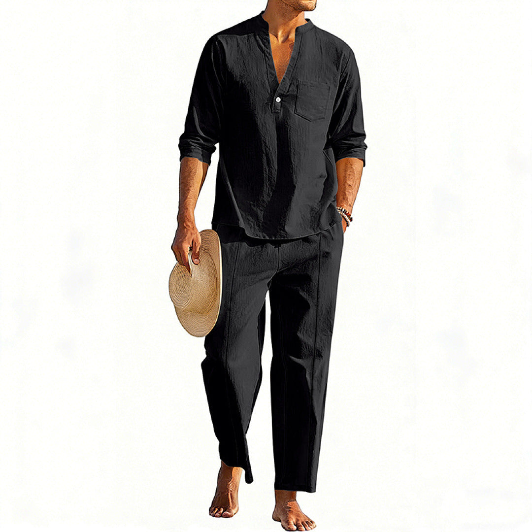 Casual Men's Henley Long-Sleeve Straight-Leg Pants Set Altior Prime
