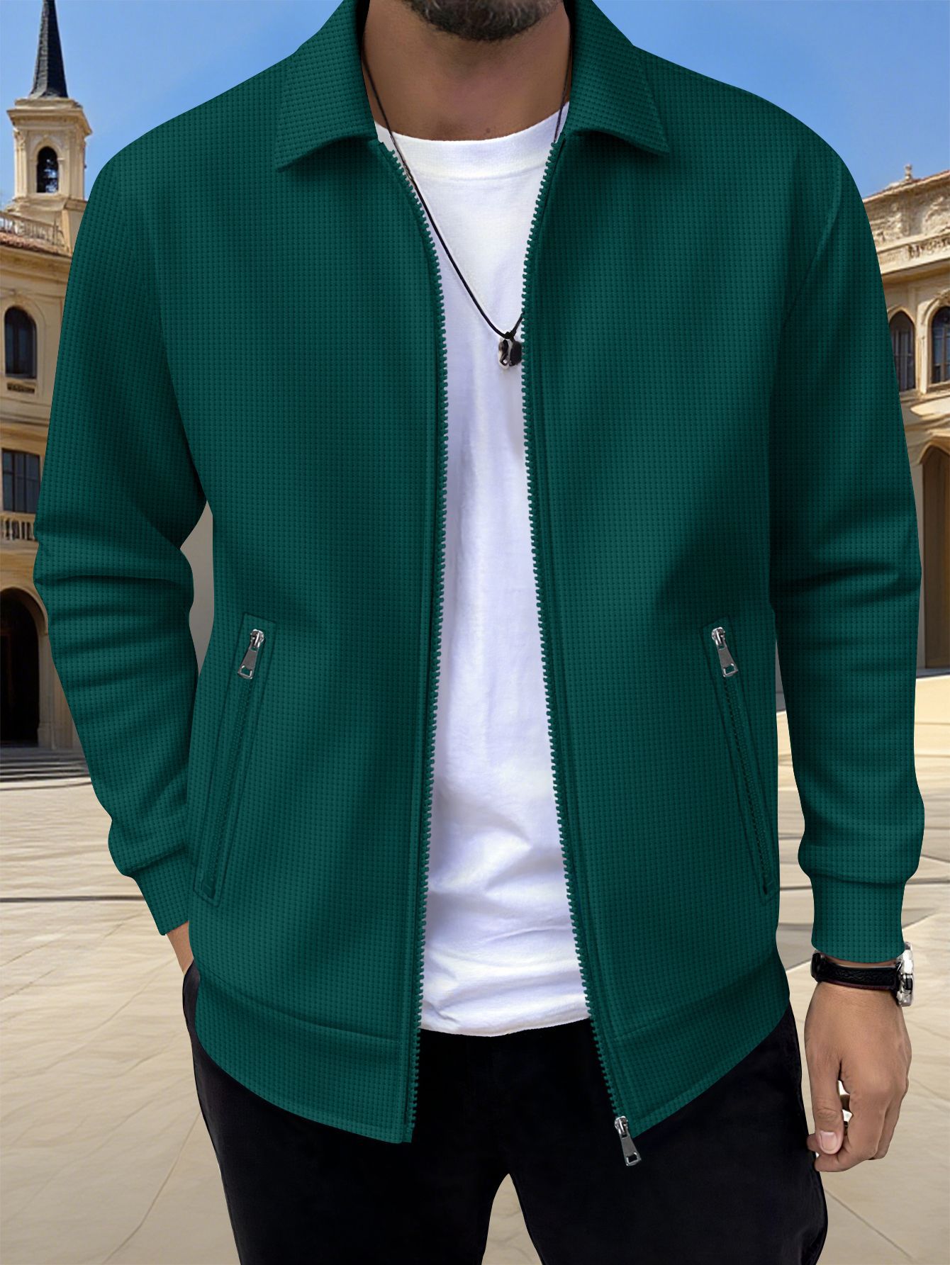 New Solid-color Pocketed Zip-up Long-sleeve Jacket Coat Altior Prime